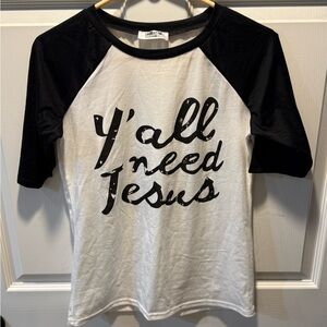 Black and White Graphic Raglan Tee